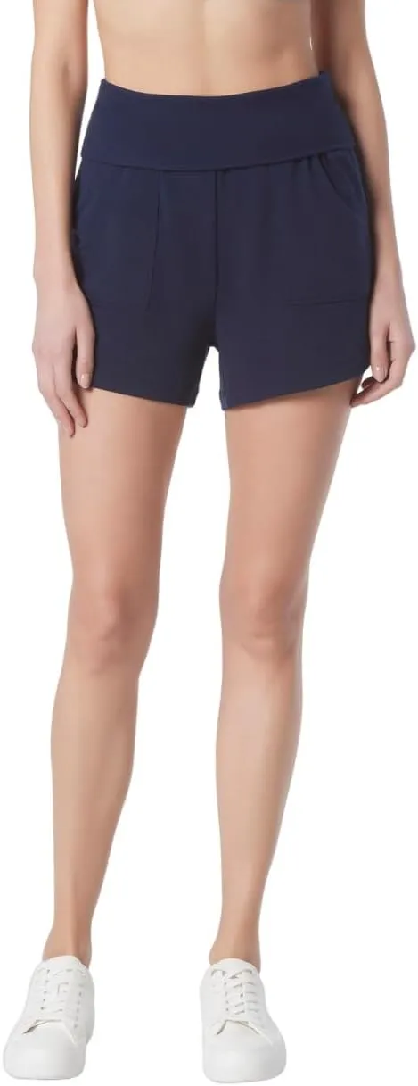 Andrew Marc Women's Mid Thigh Length Relaxed Fit Standard Rise Fold-Over Waistband Lounge Short