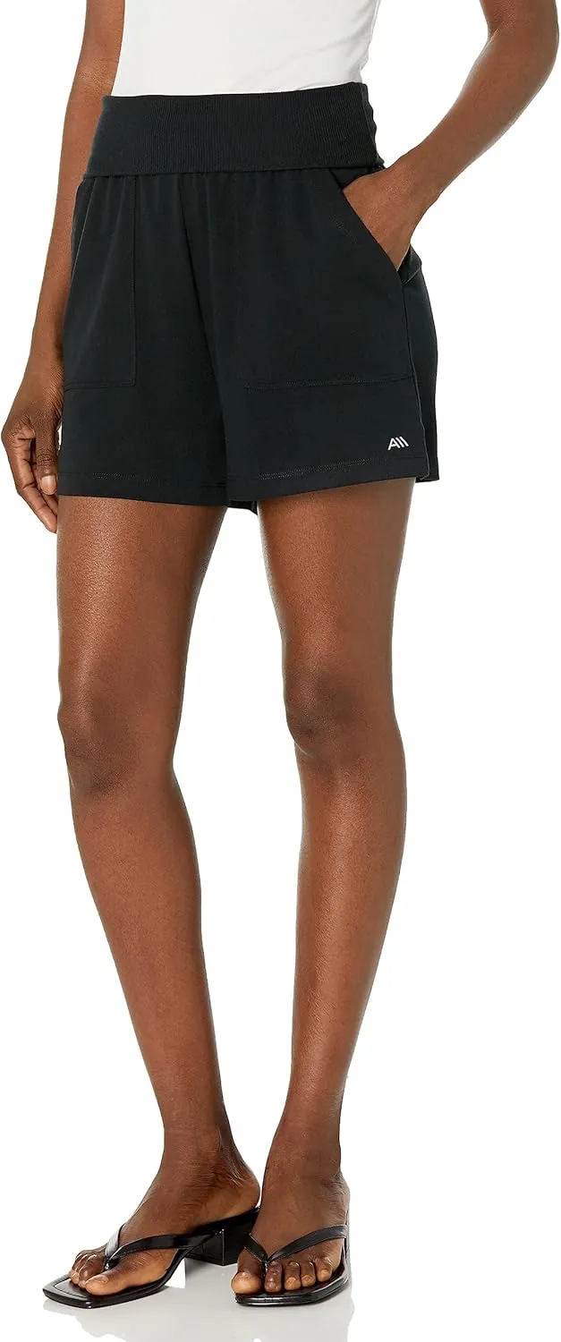 Andrew Marc Women's Mid Thigh Length Relaxed Fit Standard Rise Fold-Over Waistband Lounge Short