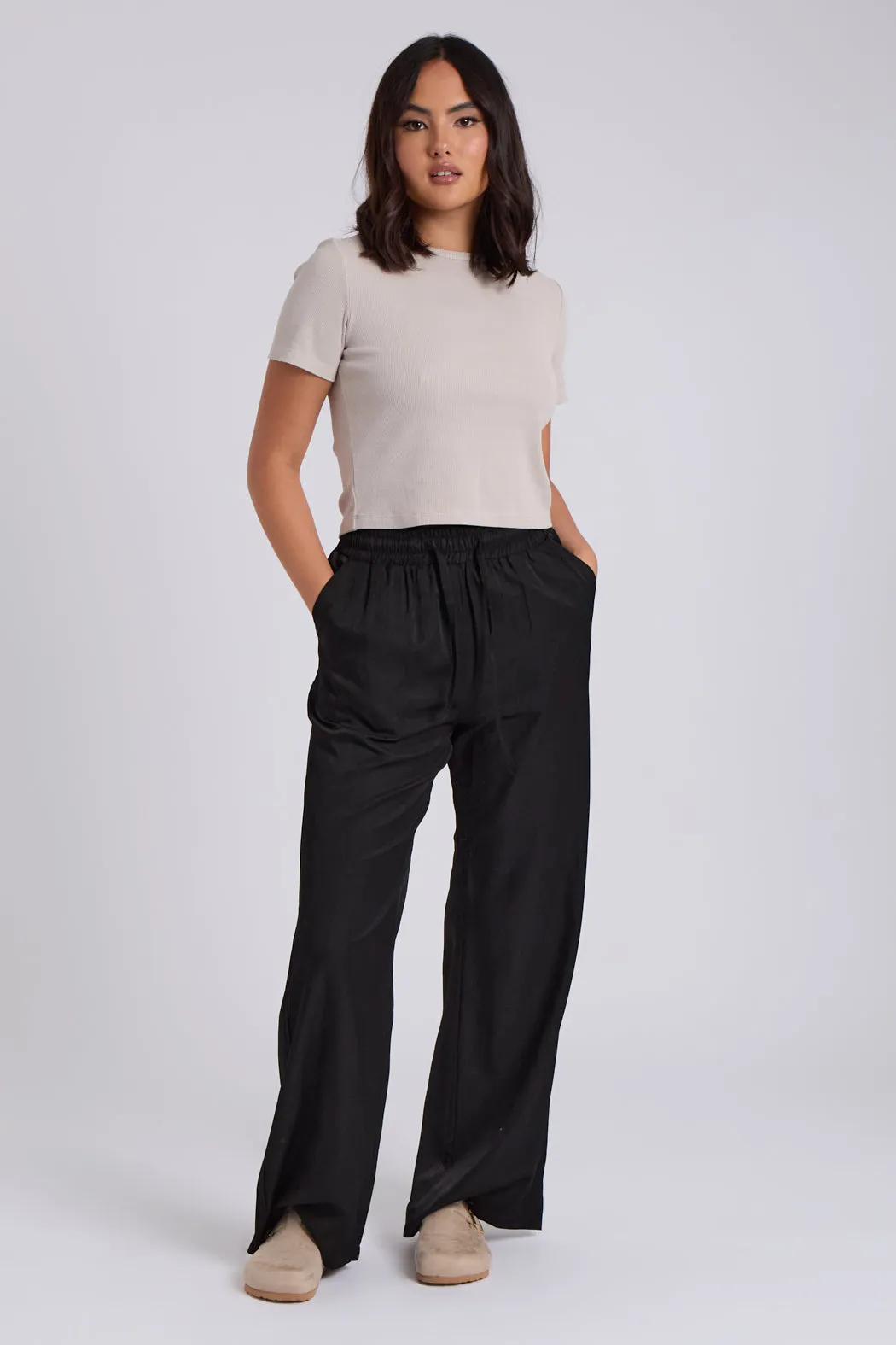 Black Drawstring Wide Leg Trousers