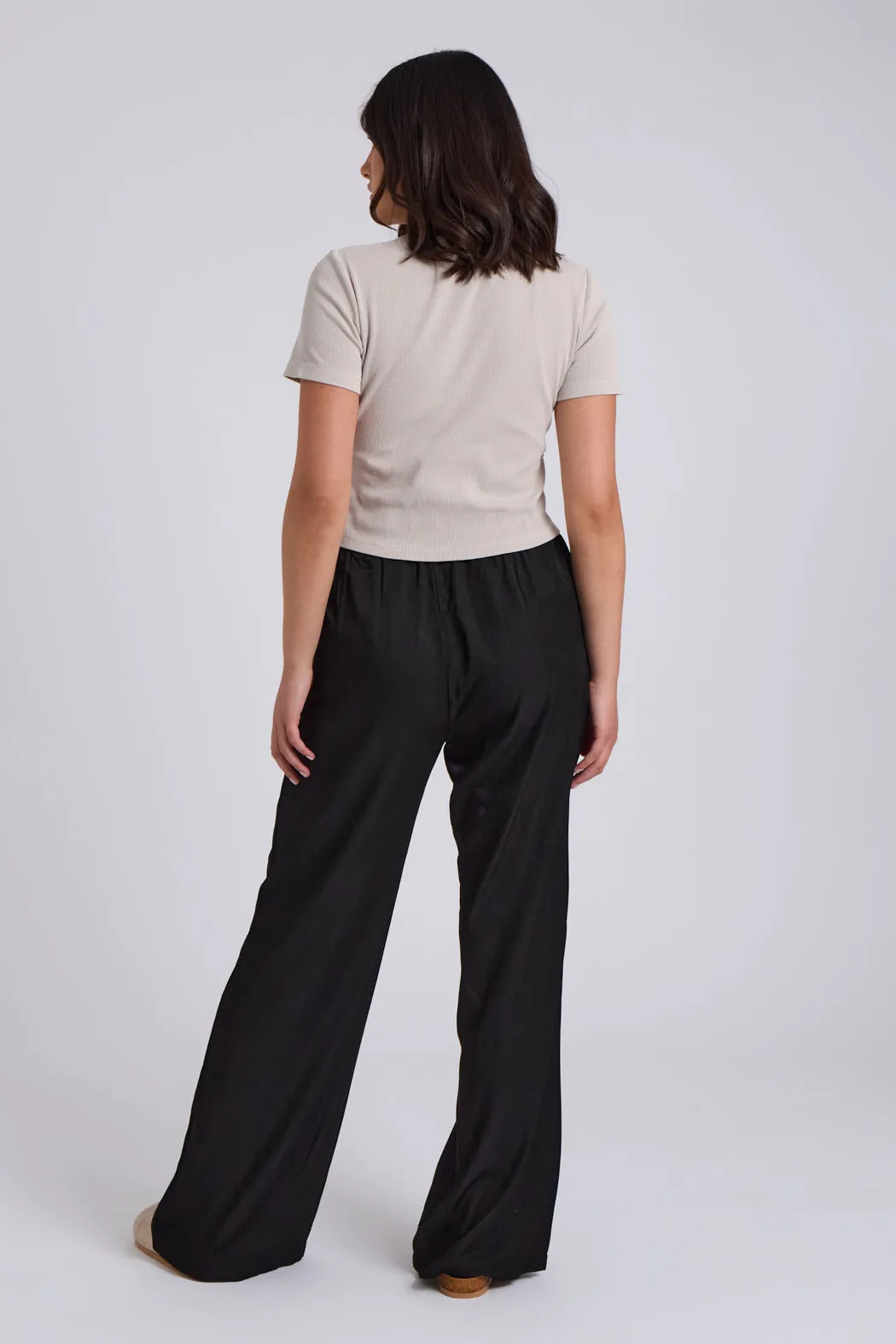 Black Drawstring Wide Leg Trousers