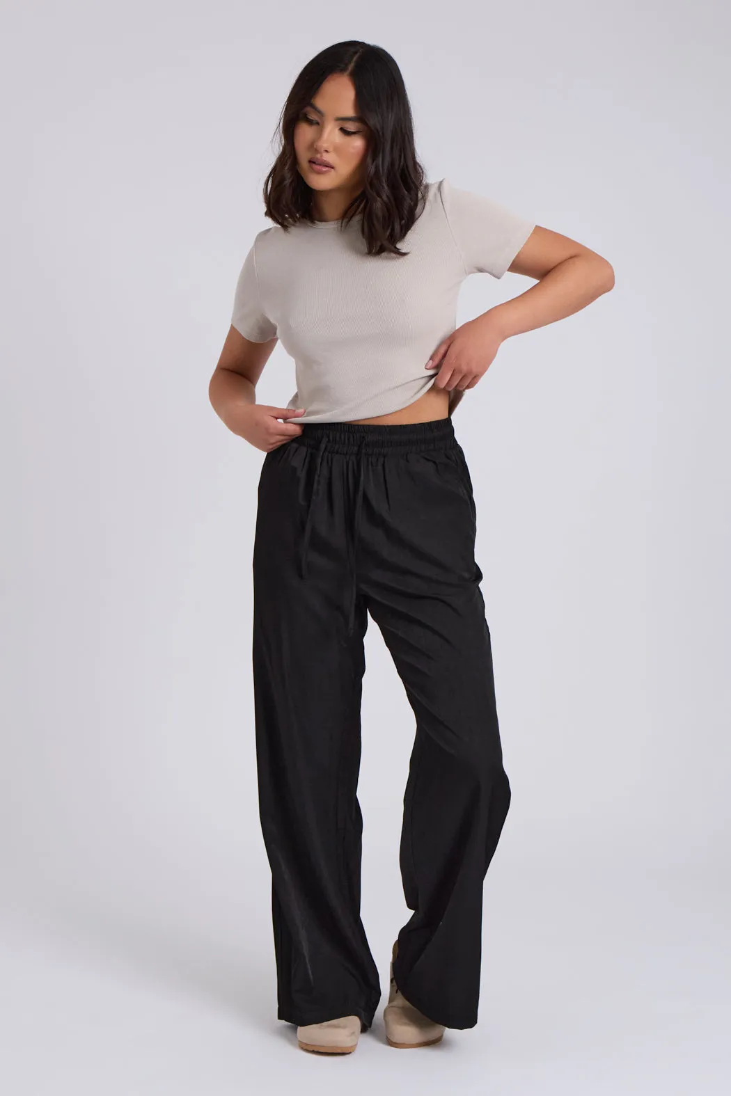 Black Drawstring Wide Leg Trousers