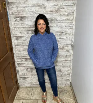 Blue Skyline Ribbed Long Sleeve Hoodie