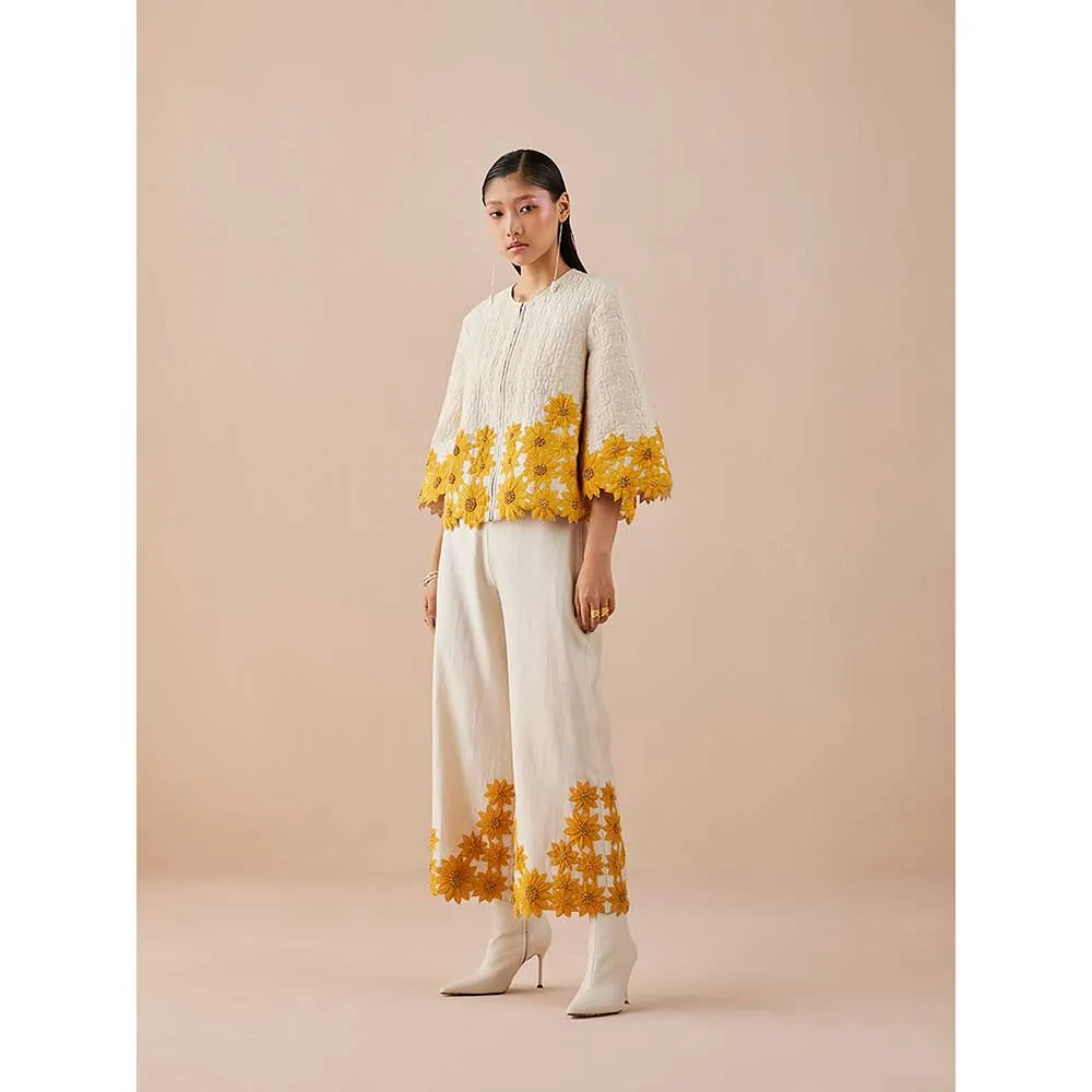 CHANDRIMA Ivory Quilted Sunflower Jacket