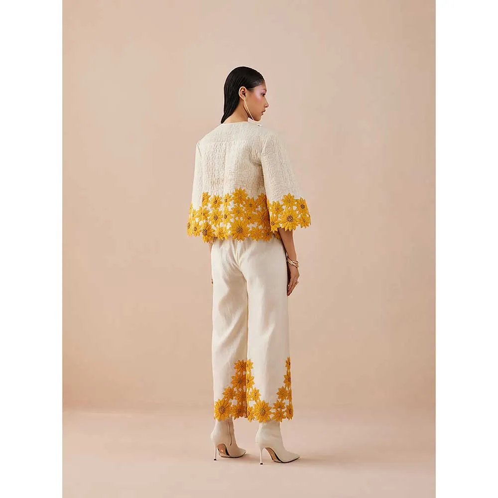 CHANDRIMA Ivory Quilted Sunflower Jacket