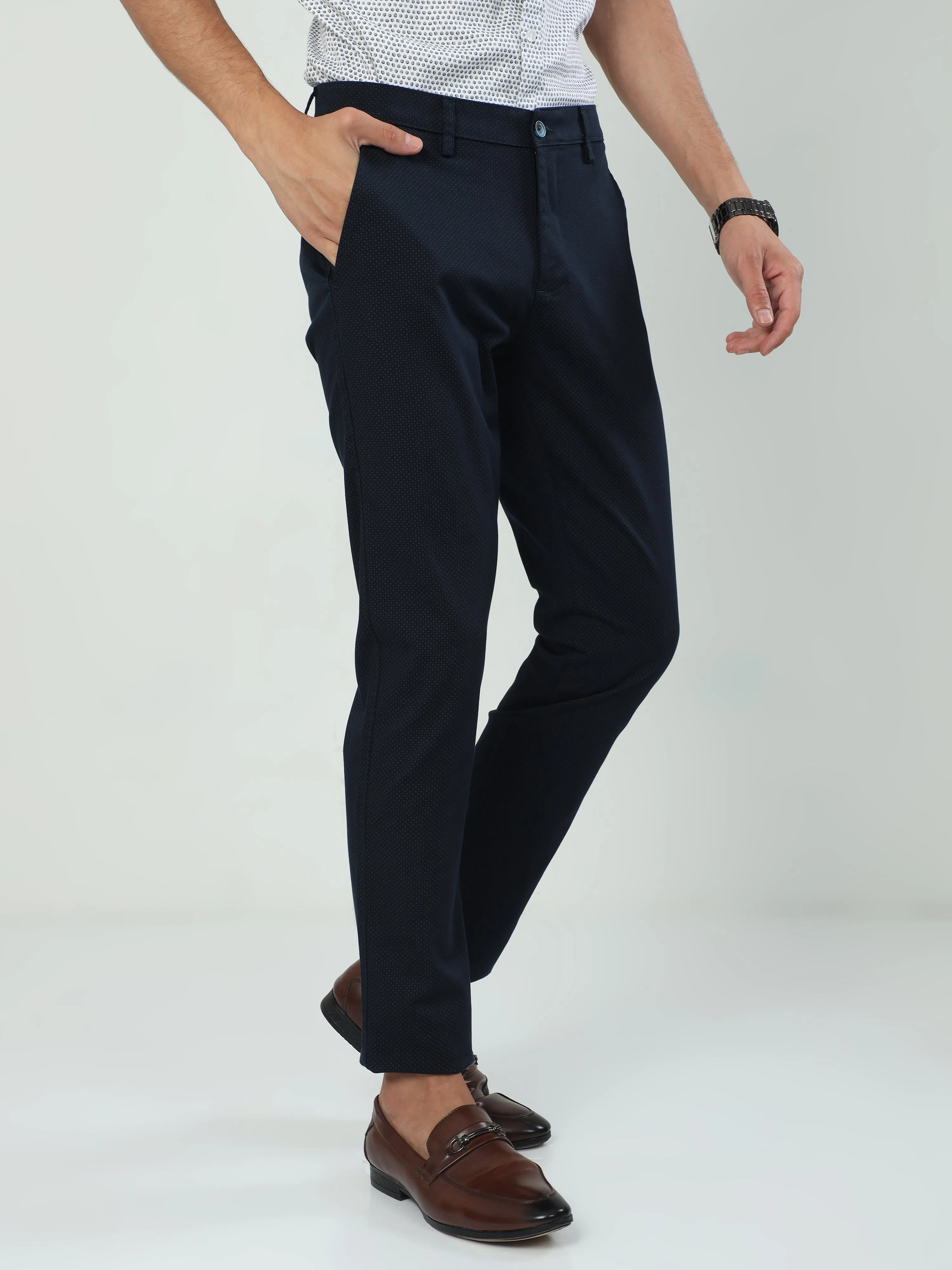 Classic Polo Men's   Moderate Fit Cotton Trousers | TO2-51 A-NVY-MF-LY