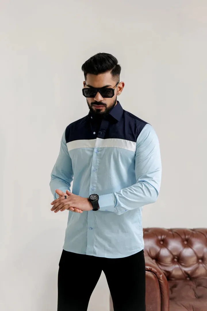 CLOUDY BLUE WITH NAVY BLUE -WHITE DESIGNER SHIRT
