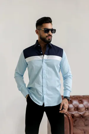 CLOUDY BLUE WITH NAVY BLUE -WHITE DESIGNER SHIRT