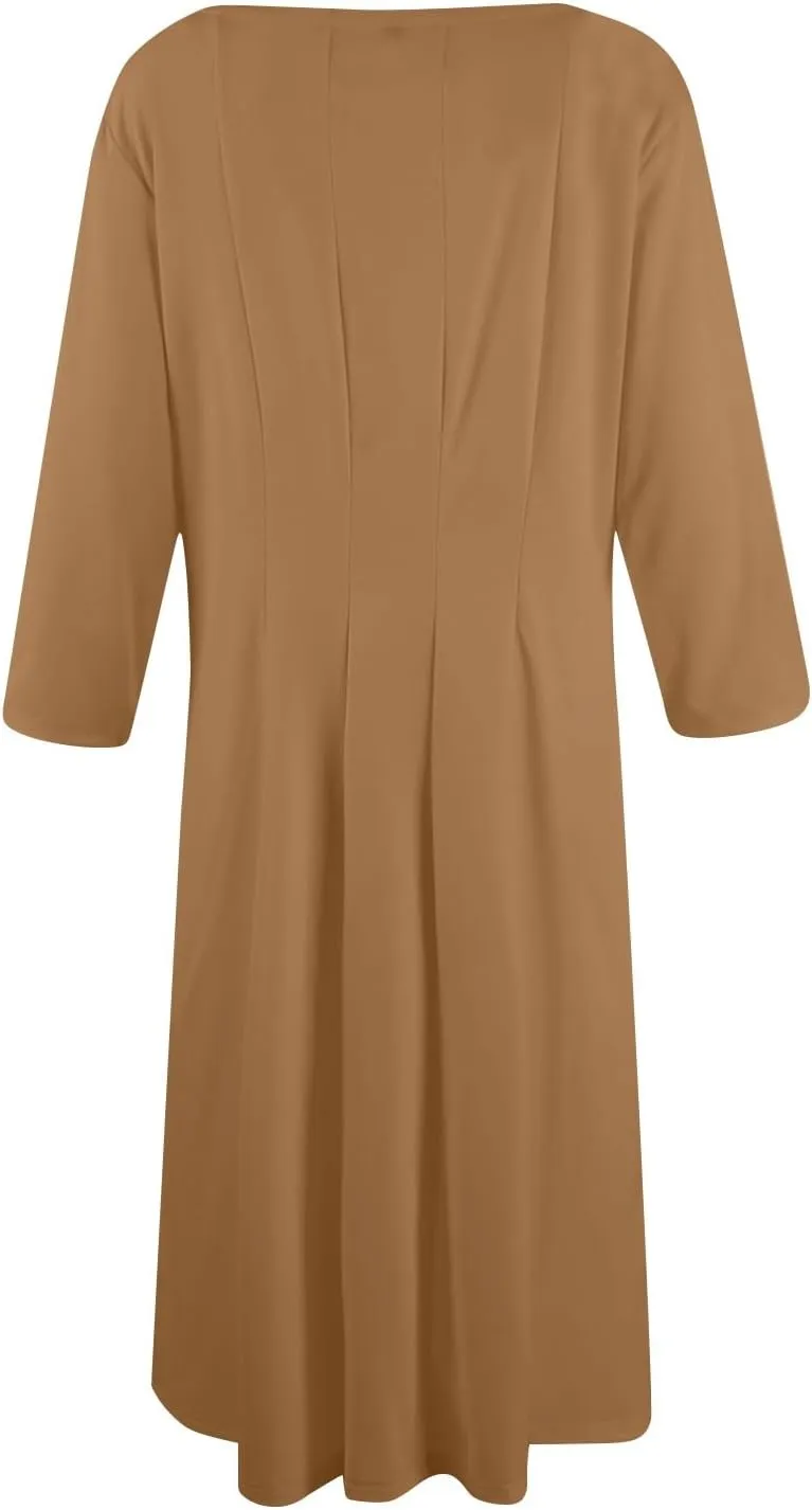Dresses for Women Casual Summer Crewneck 3/4 Sleeve Midi Dress A Line Dresses with Pockets