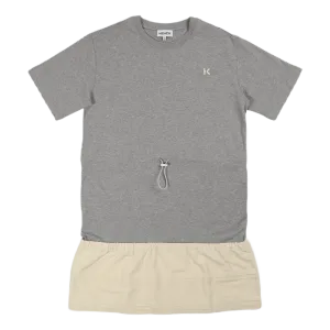 Dual Material T-shirt Dress Pearl Grey