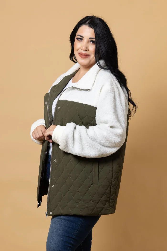 Finley Quilted Sherpa Jacket - Khaki