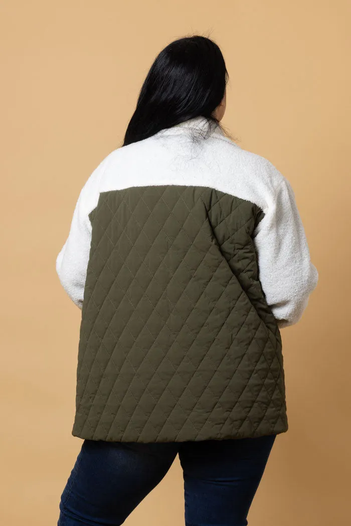 Finley Quilted Sherpa Jacket - Khaki