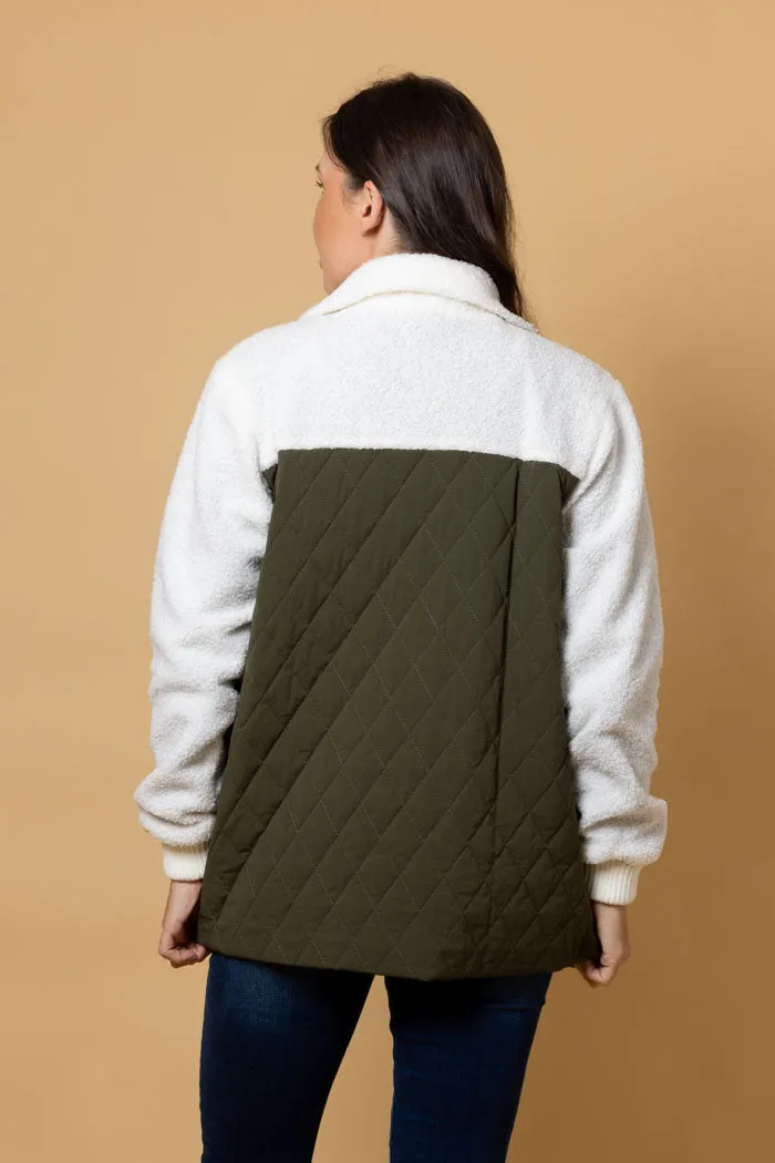 Finley Quilted Sherpa Jacket - Khaki