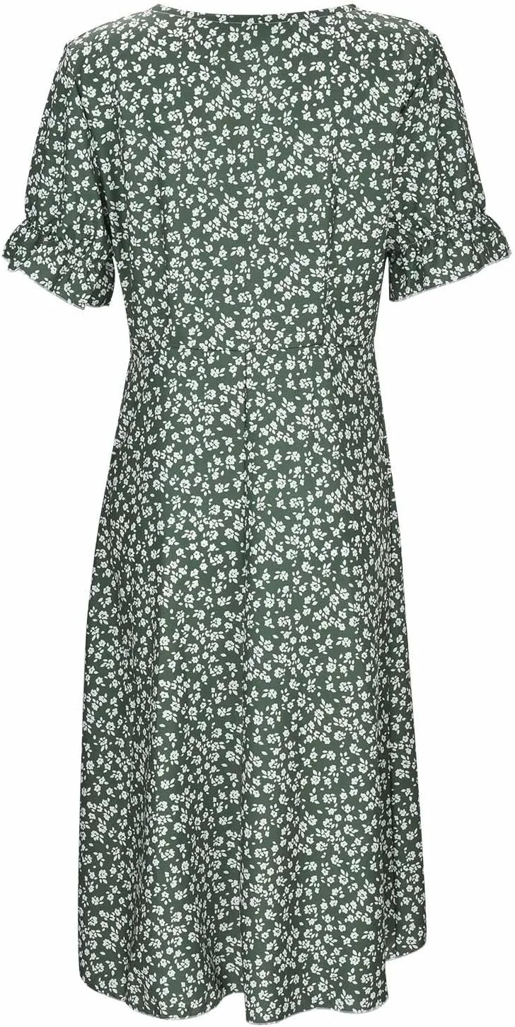 Floral Wrap Dresses for Women 2025 Summer Irregular Hem V Neck Button Boho Dress Elegant Beach Vacation Midi Dresses
