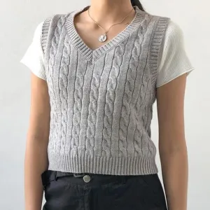 Forever Trendy V-Neck Cable Knit Sweater Vest
