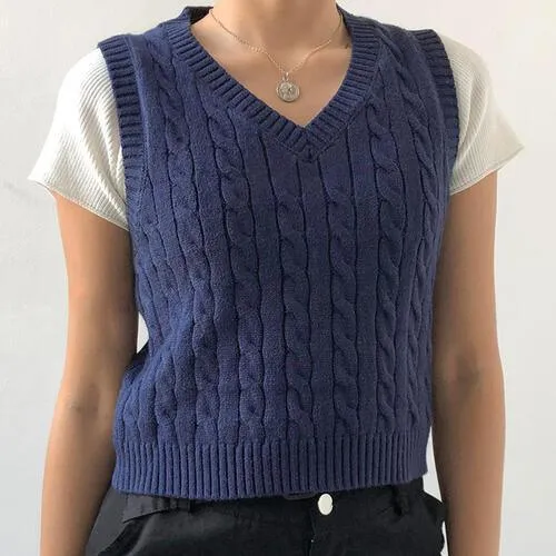 Forever Trendy V-Neck Cable Knit Sweater Vest