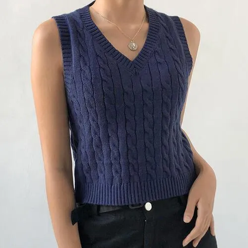 Forever Trendy V-Neck Cable Knit Sweater Vest