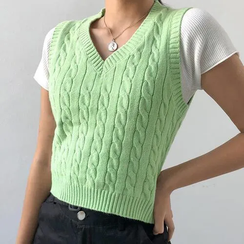Forever Trendy V-Neck Cable Knit Sweater Vest