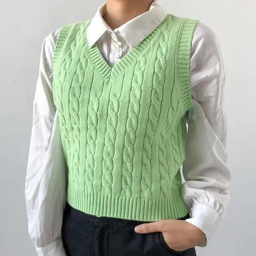 Forever Trendy V-Neck Cable Knit Sweater Vest