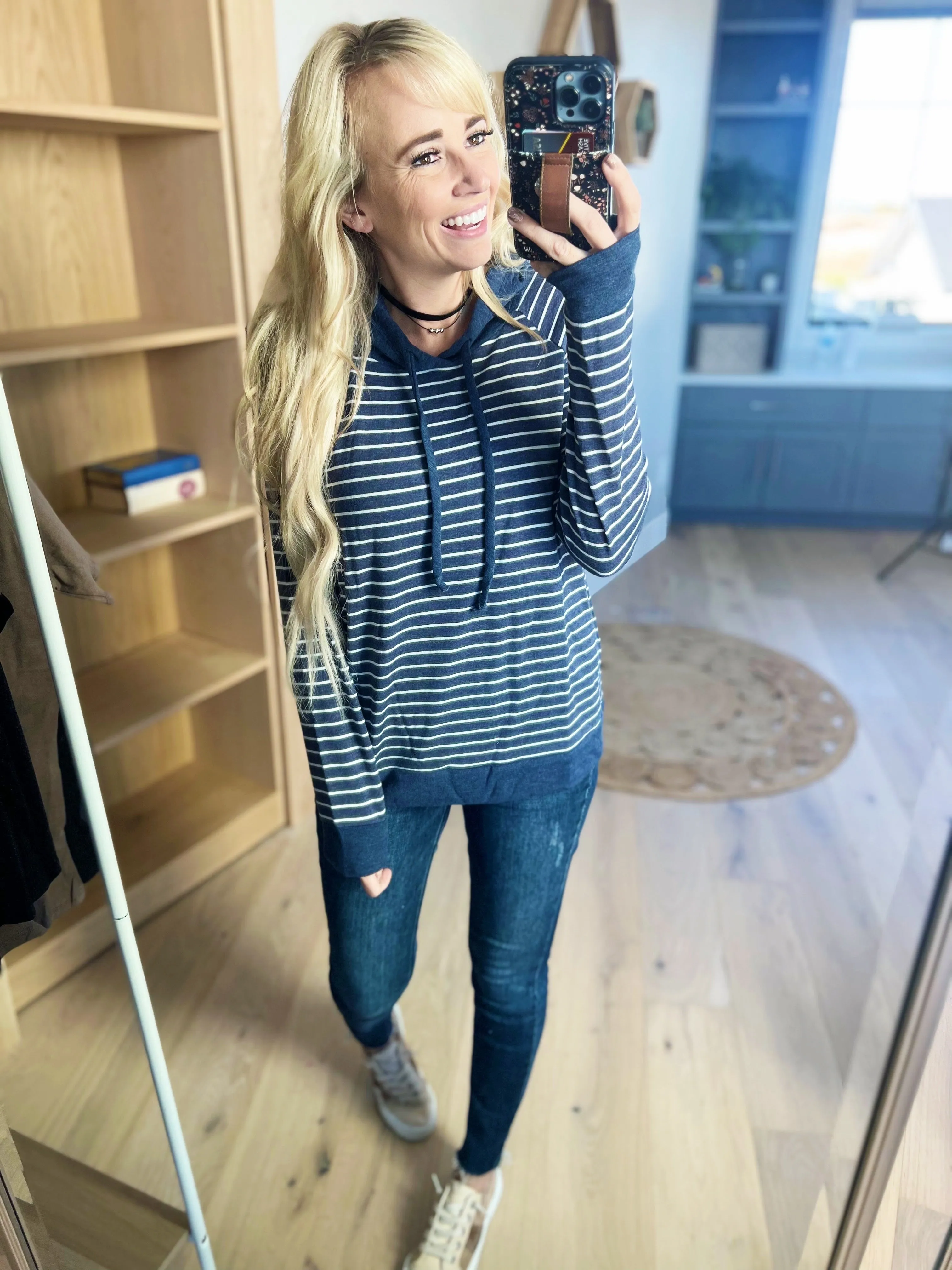 Friends First Striped Hooded Top in Navy