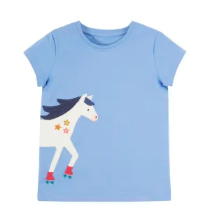 Frugi Elise Wrap Around T-Shirt Cornflower Horse