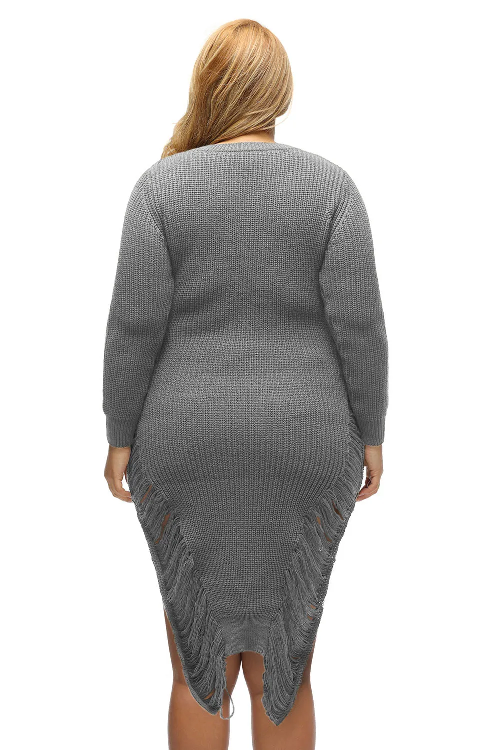 Gray Ripped Knit Long Sleeves Sweater