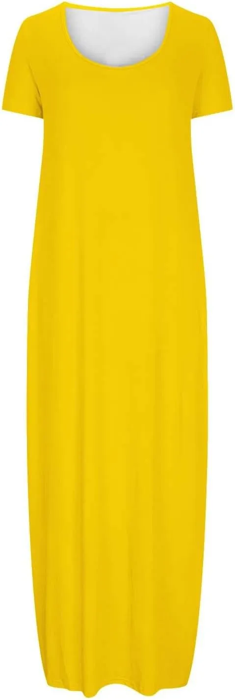 hlysgo Womens 2025 Trendy Summer Long Dresses Short Sleeve Scoop Neck Plus Size Lounge Midi Dress Solid Casual Dress