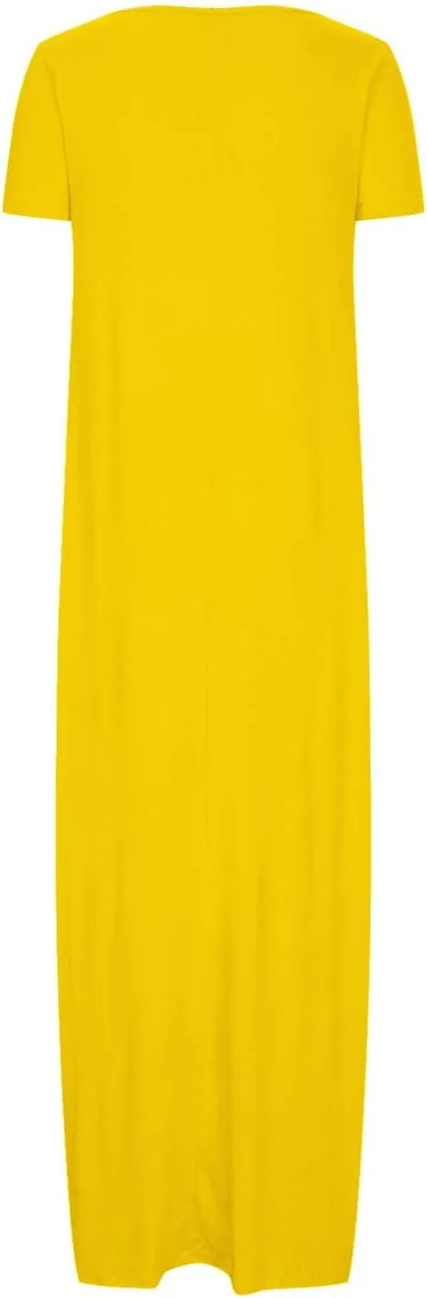 hlysgo Womens 2025 Trendy Summer Long Dresses Short Sleeve Scoop Neck Plus Size Lounge Midi Dress Solid Casual Dress