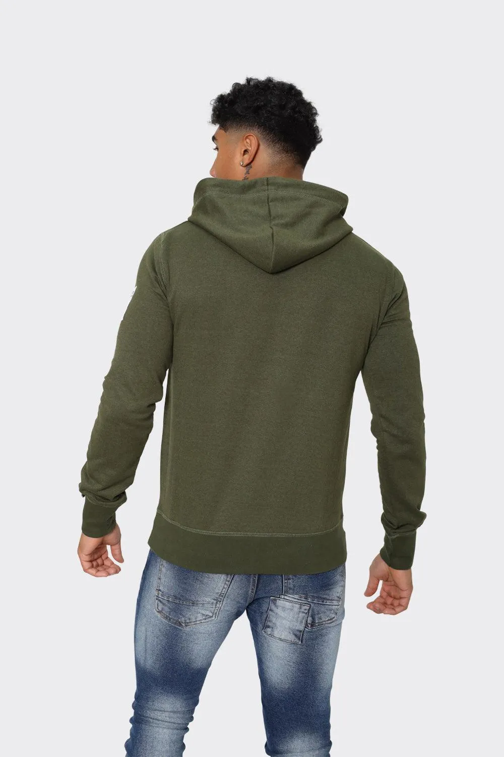 Hoodie with Urban Skyline Graphic in Olive Green