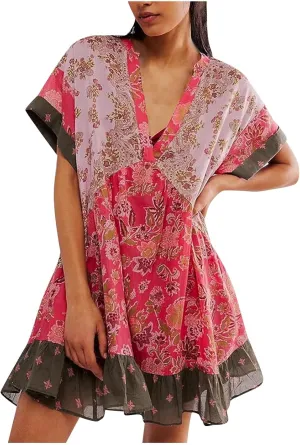 Hot Short Mini Dress Babydoll Dresses for Women Boho Y2K Summer Dress Flowy Deep V Neck Floral Sundresses