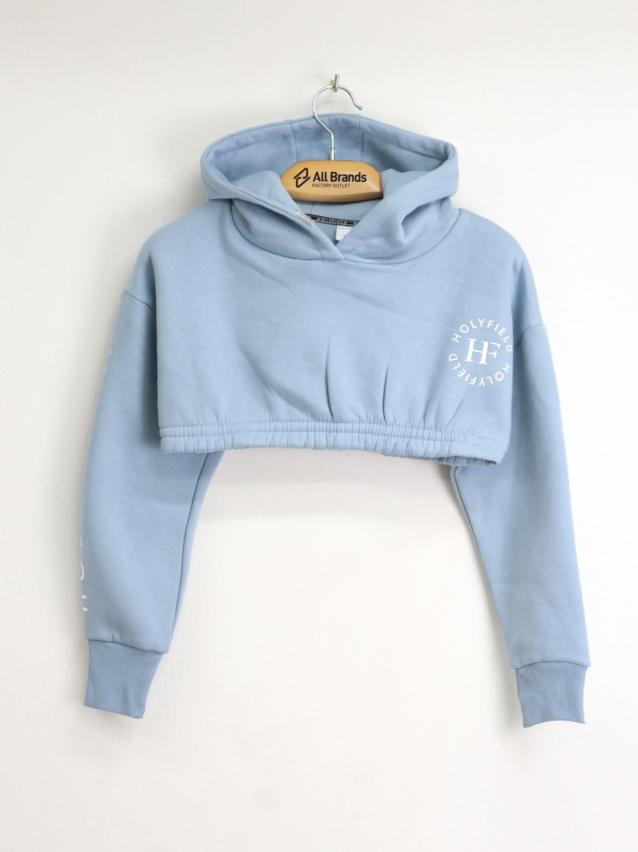 Kids Girl's Brand Logo Printed Cropped Hoodie,Light Blue