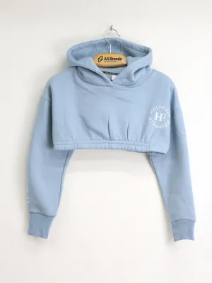 Kids Girl's Brand Logo Printed Cropped Hoodie,Light Blue