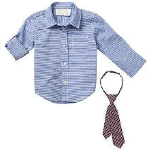 Koala Baby Boys' Blue/White Striped Button Down Shirt with Tie