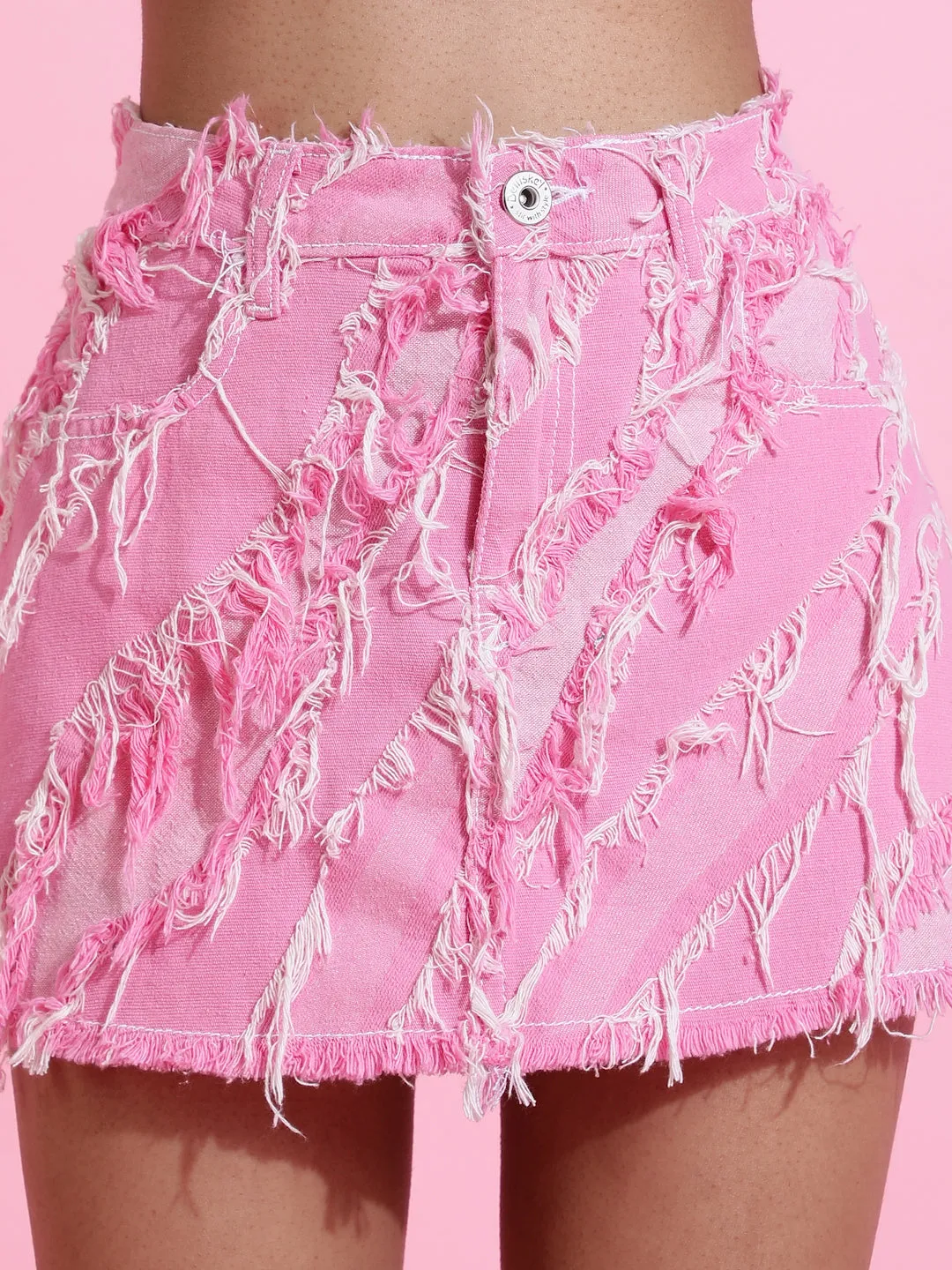 Light Pink Embellished Denim Skirt