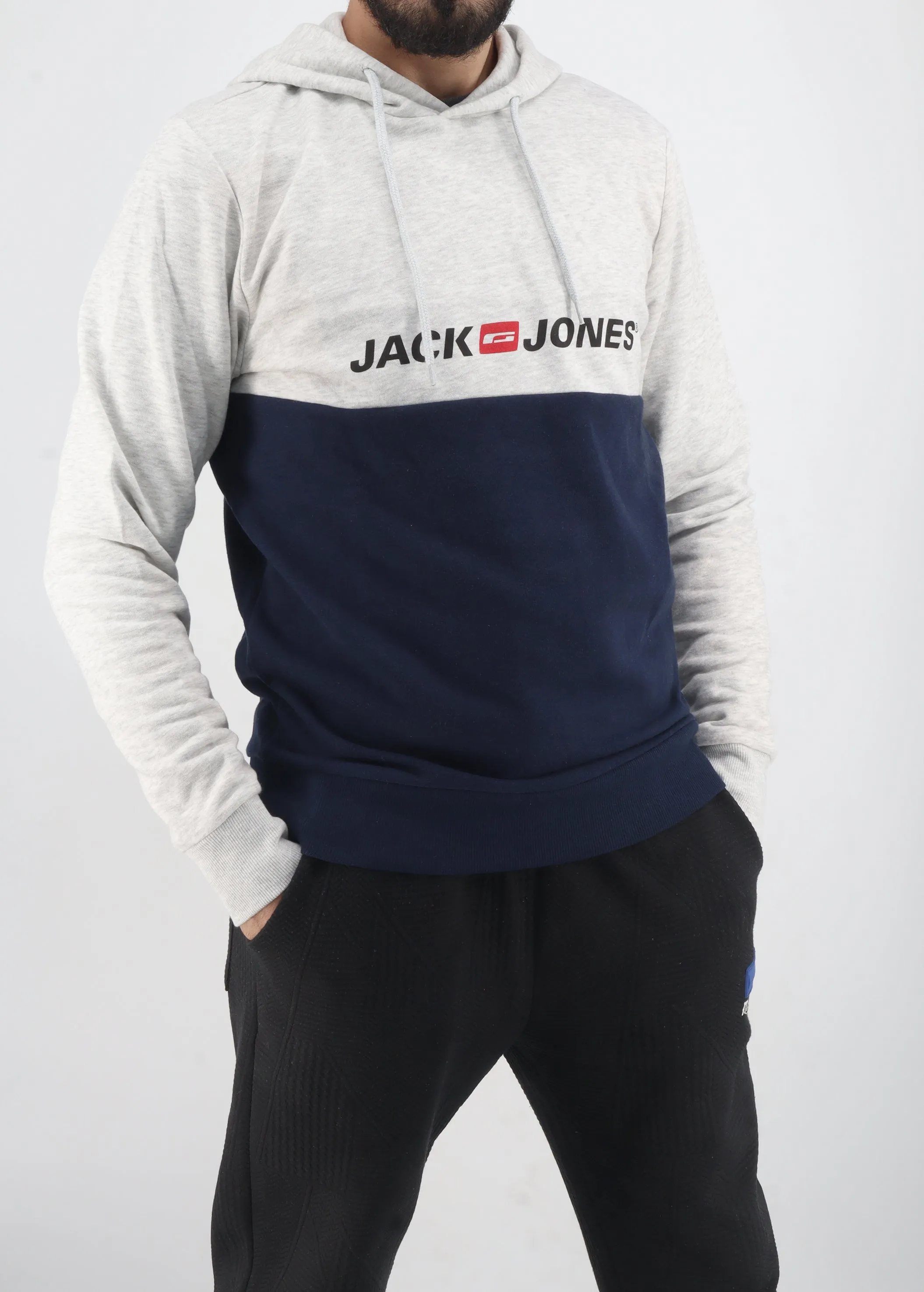 Men's Colorblocked Hoodie,Light Grey/Navy