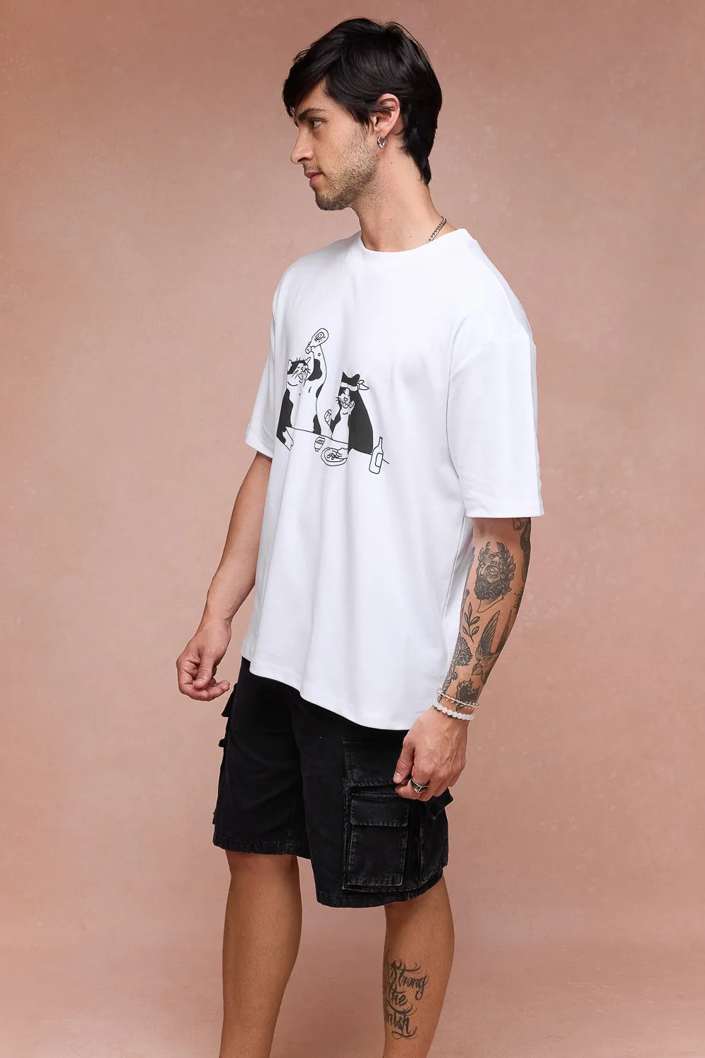 Men's Two Cats Behind Me White T-Shirt