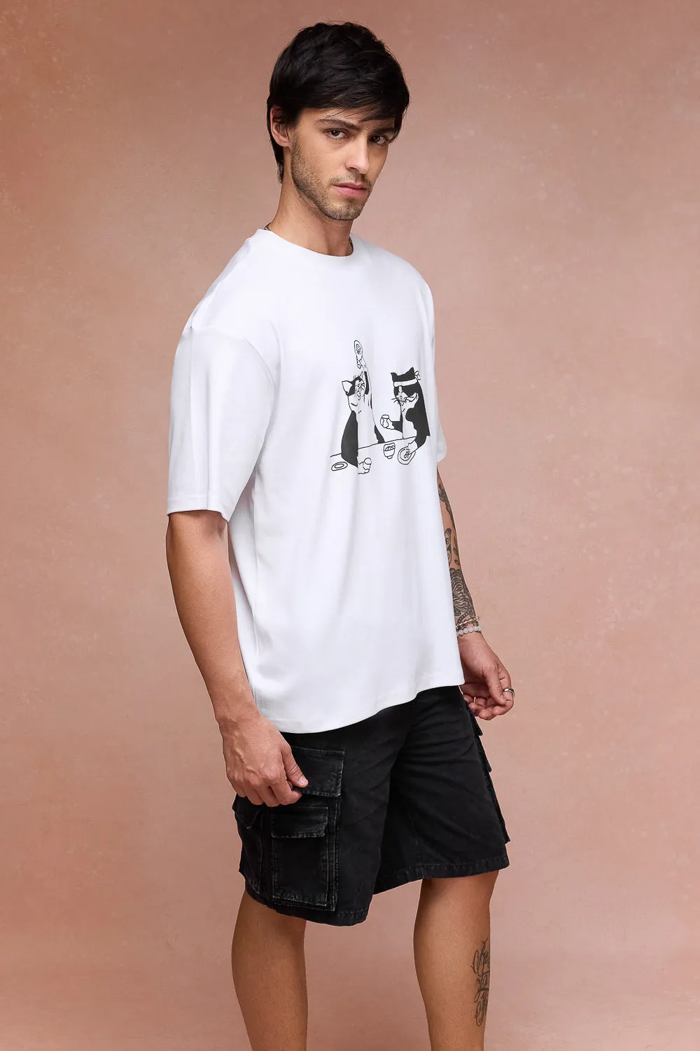 Men's Two Cats Behind Me White T-Shirt