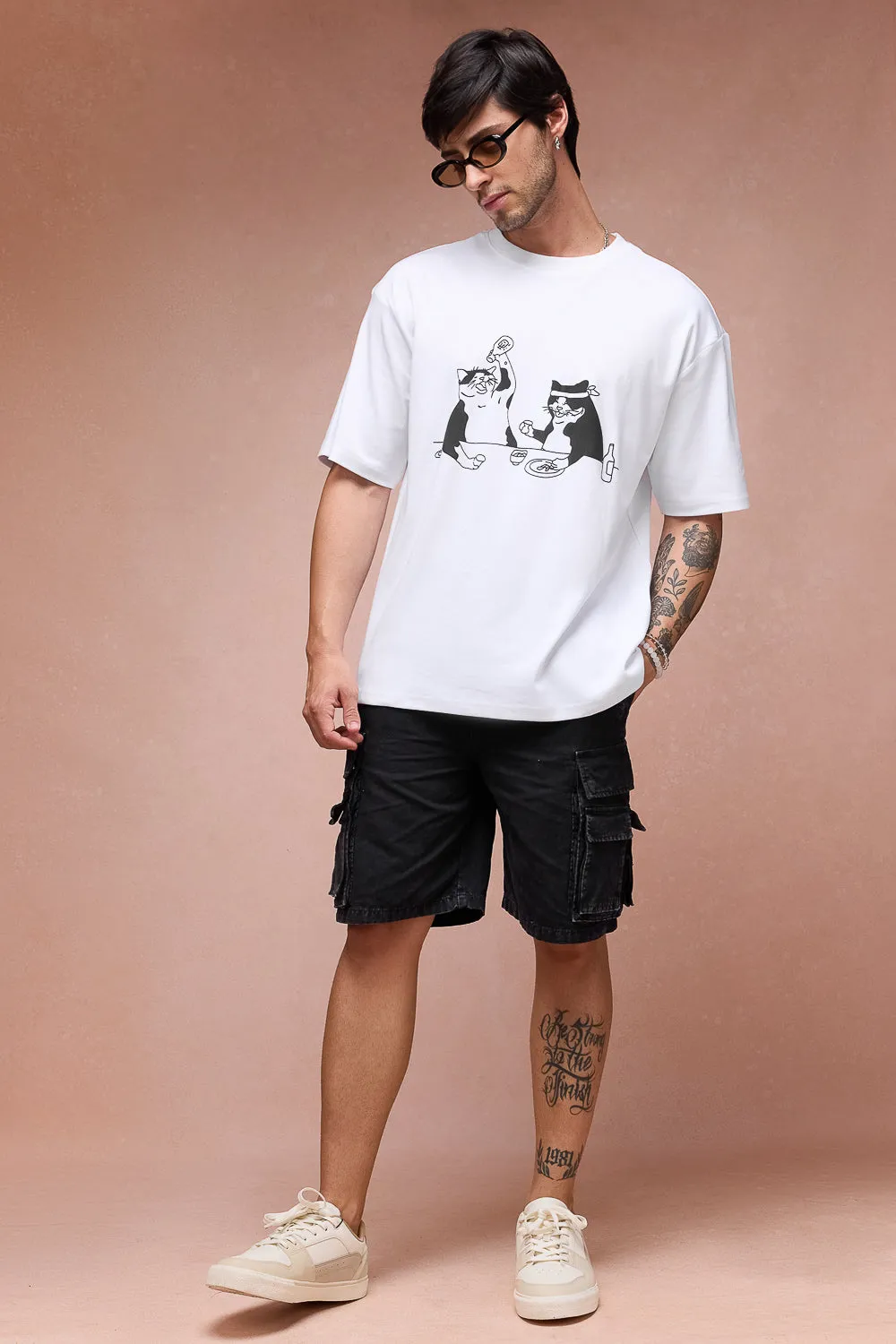 Men's Two Cats Behind Me White T-Shirt