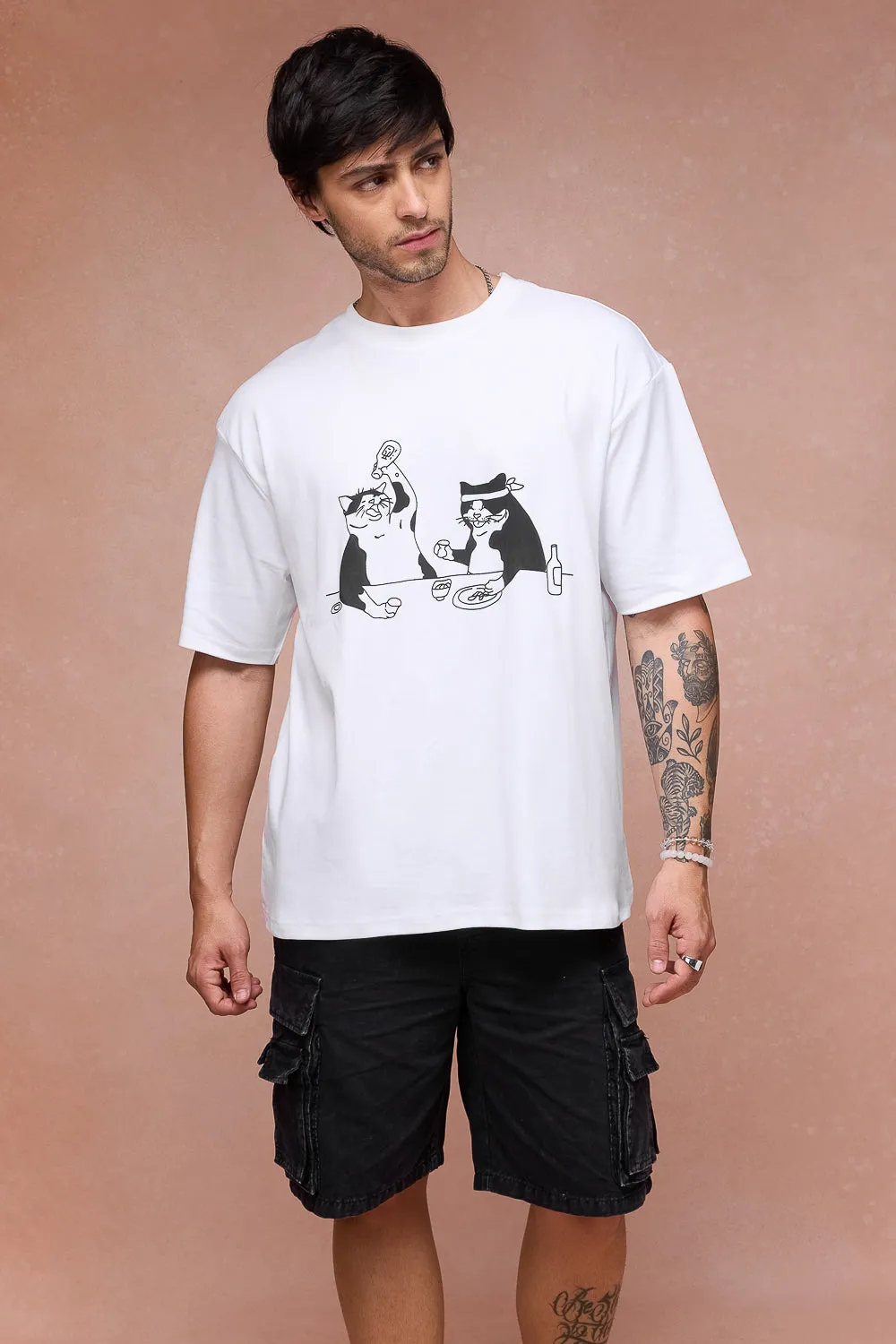Men's Two Cats Behind Me White T-Shirt