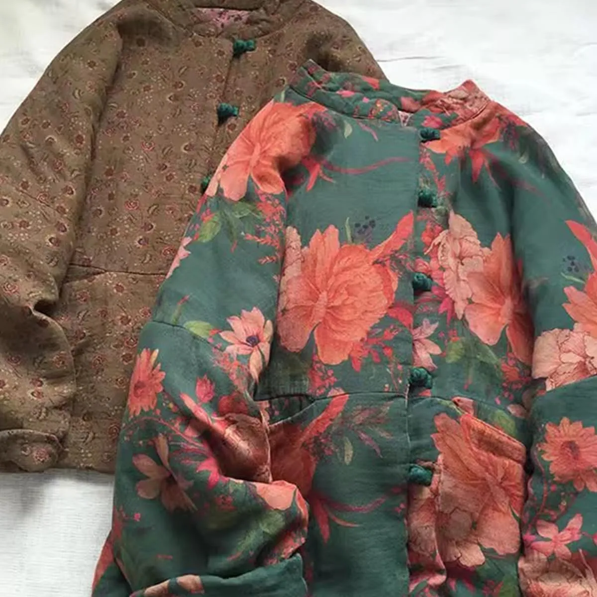 NFYM Women's Flower Quilted Cropped Jacket Casual Handmade Button Down Cotton Padded Coat Outwear