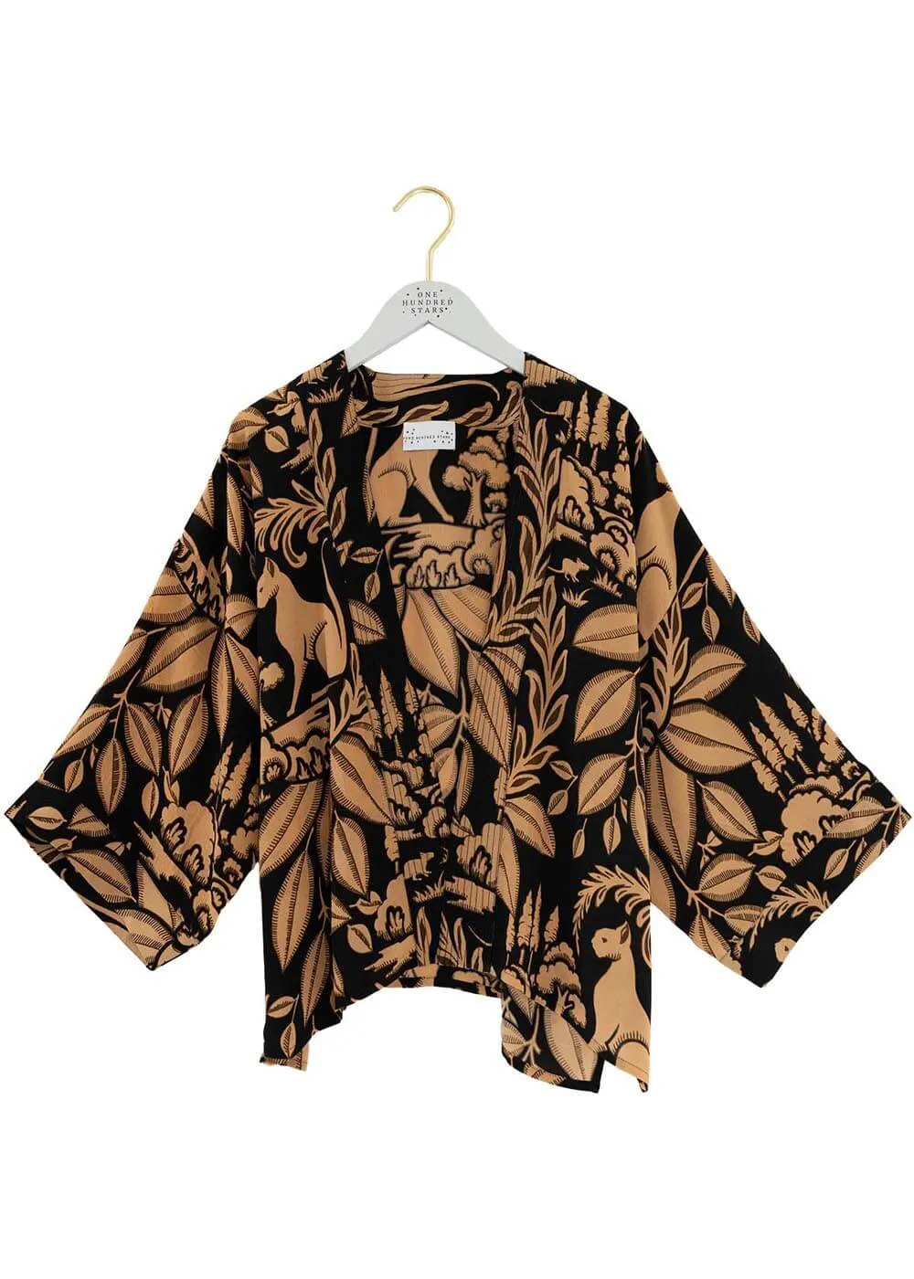 One Hundred Stars Sphinx Crepe Short Kimono Black