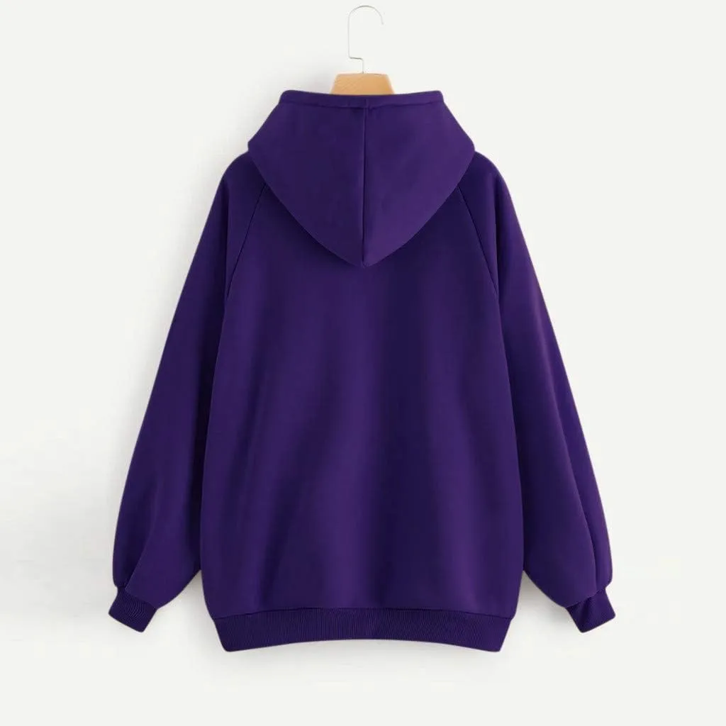 Oversized Sweatshirt Women's Casual Solid Color Hooded Jacket Long Sleeve Pullover Top with Pocket Fleece Hoodies