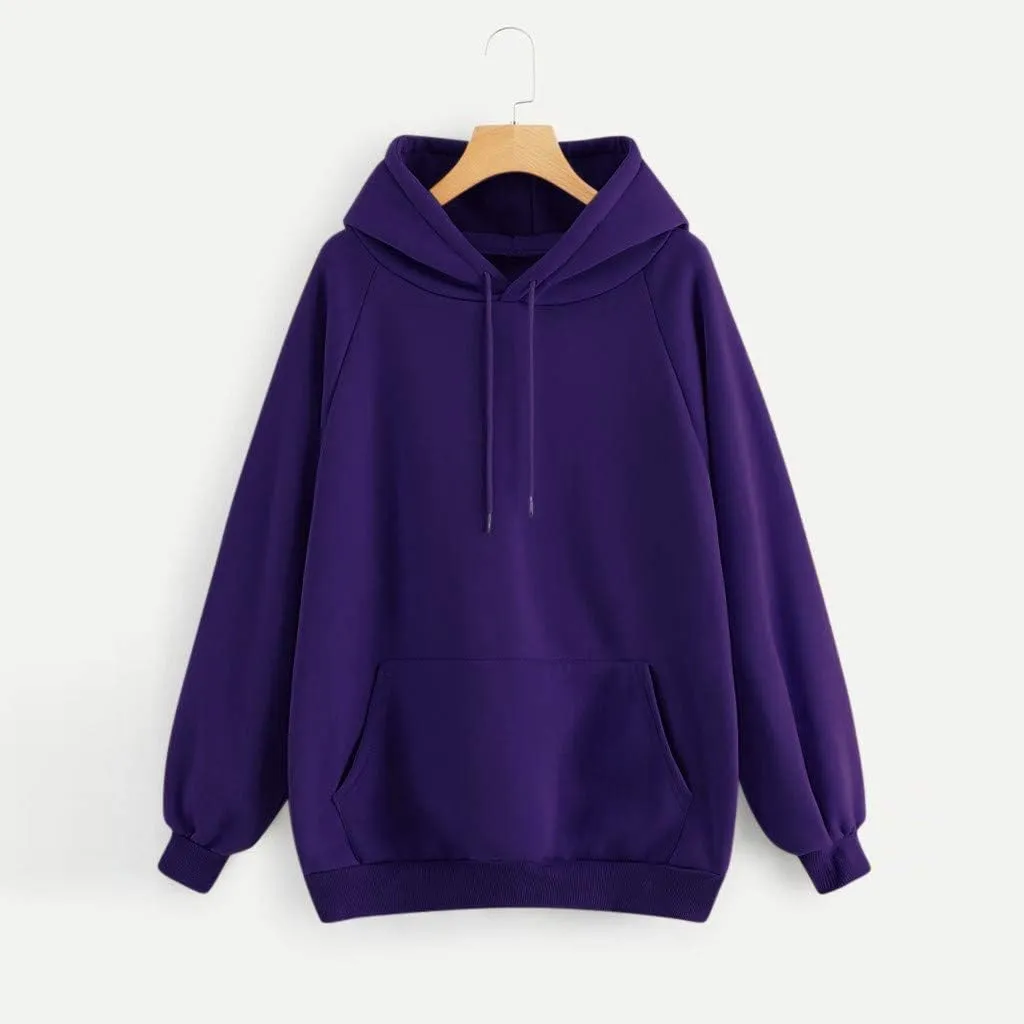 Oversized Sweatshirt Women's Casual Solid Color Hooded Jacket Long Sleeve Pullover Top with Pocket Fleece Hoodies
