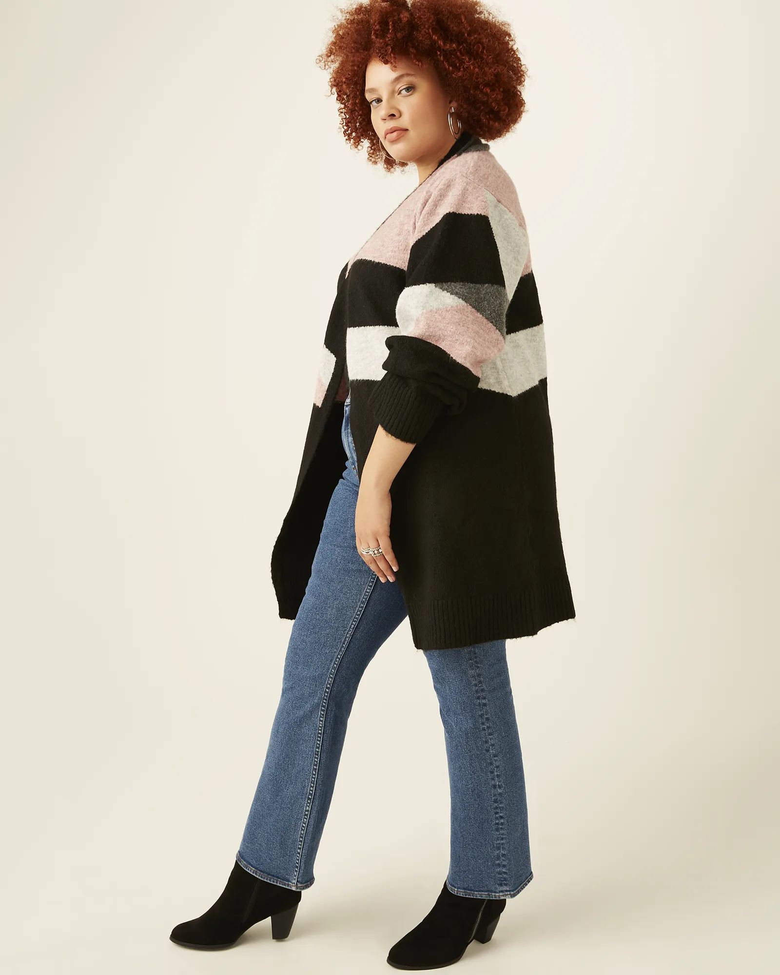 Paige Colorblocked Open-Front Cardigan | Pink / Black