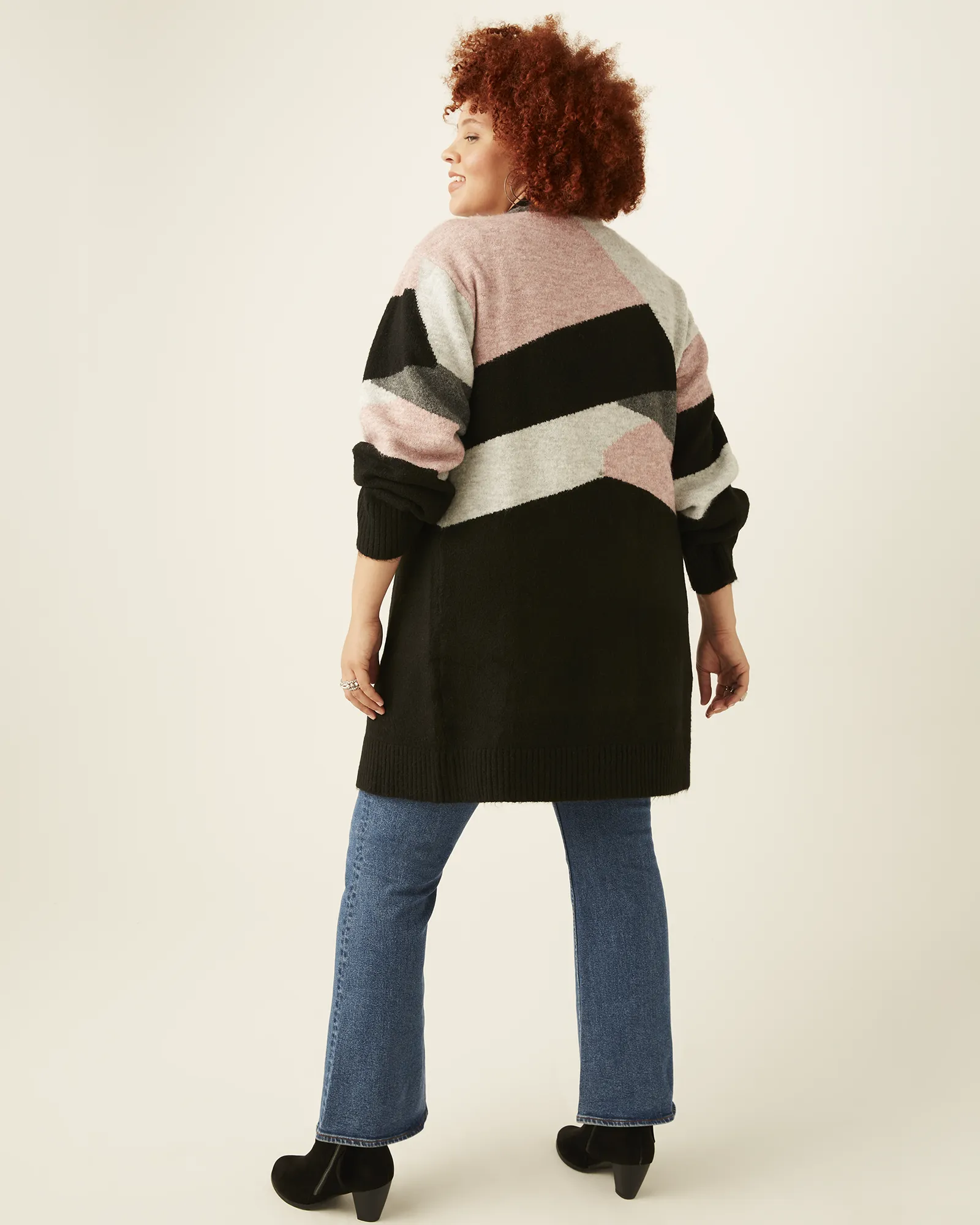 Paige Colorblocked Open-Front Cardigan | Pink / Black