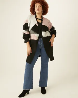 Paige Colorblocked Open-Front Cardigan | Pink / Black