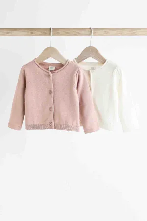 Pink/White 100% Cotton Knitted Baby Cardigans