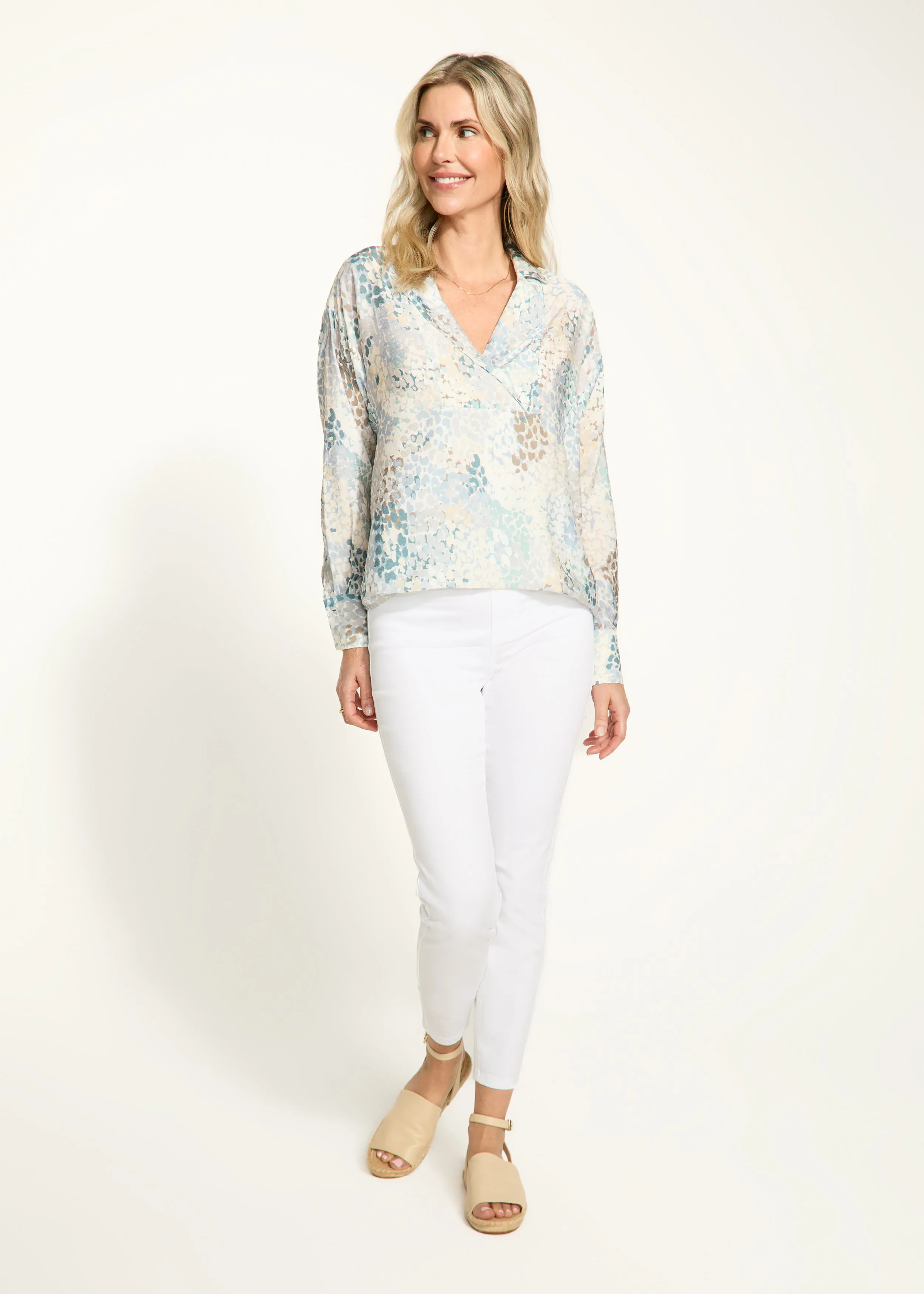 Popover Long Sleeve Blouse, Spectral Neutral