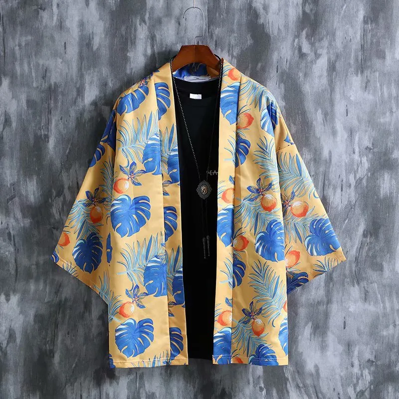 Popular Hawaii Shirt Three Quarter Hong Kong Chic Thin Men Women ins Beach Loose Printed Men Shirt