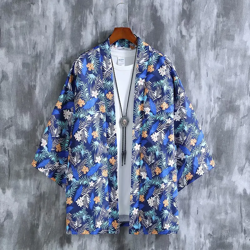 Popular Hawaii Shirt Three Quarter Hong Kong Chic Thin Men Women ins Beach Loose Printed Men Shirt