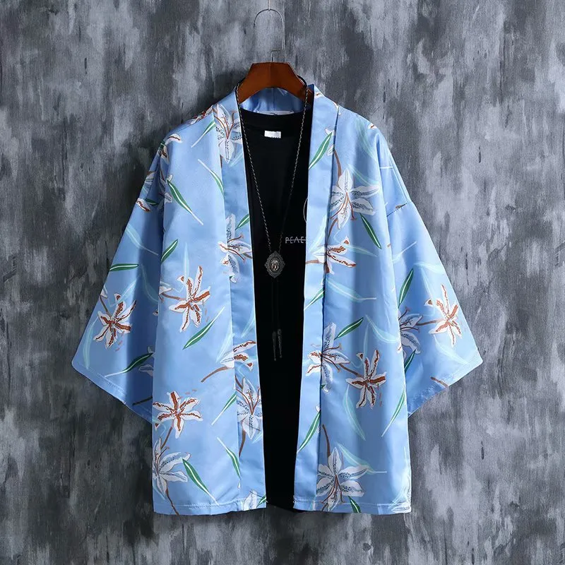 Popular Hawaii Shirt Three Quarter Hong Kong Chic Thin Men Women ins Beach Loose Printed Men Shirt